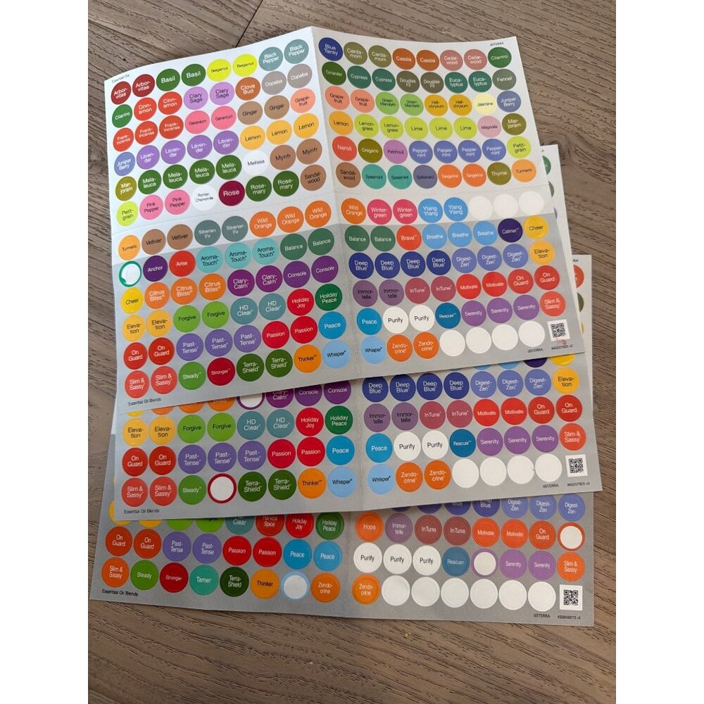 Essential Oil Bottle Cap Stickers For dōTERRA Blends & Singles Color-Coded Multi